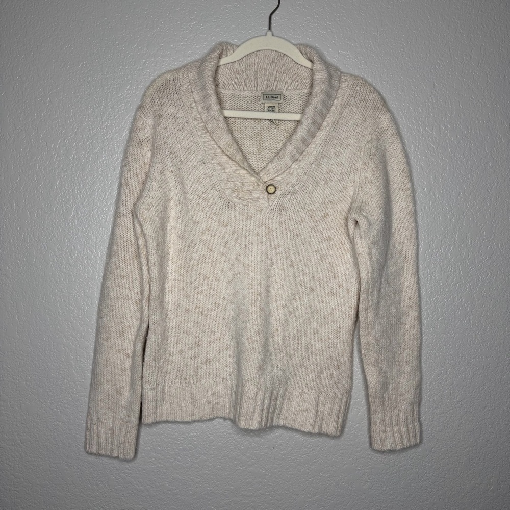 L.L Bean Women’s Shawl Neck Wool Blend Fisherman Sweater Size Medium Regular